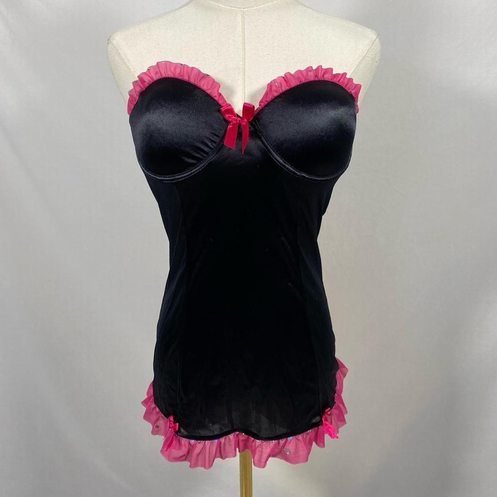 Native Intimates black and pink ruffle sequin lingerie top 34c Y2K fairy dark‎